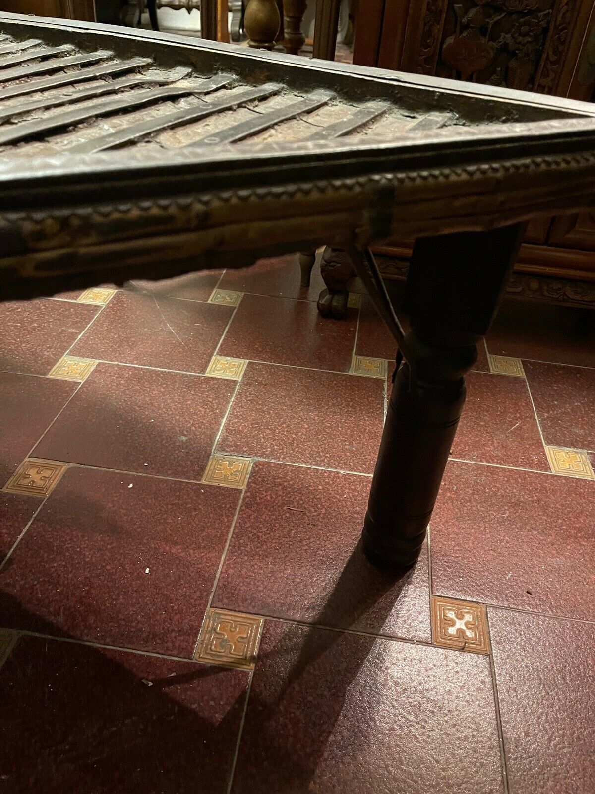 Indian Coffee Table, Wooden With Metal Inserts, Twentieth Century photo for sale