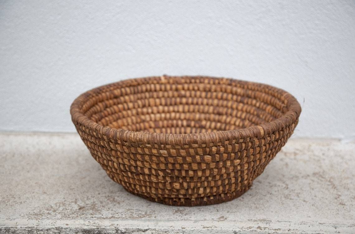 Vintage Braided Basket  Bourgne  Braided Straw  Braided Basket  Fruit Basket