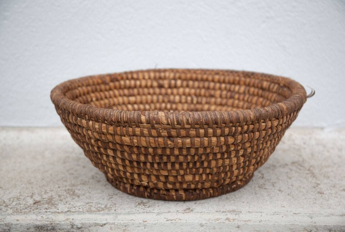 Vintage Braided Basket  Bourgne  Braided Straw  Braided Basket  Fruit Basket photo Home Decor