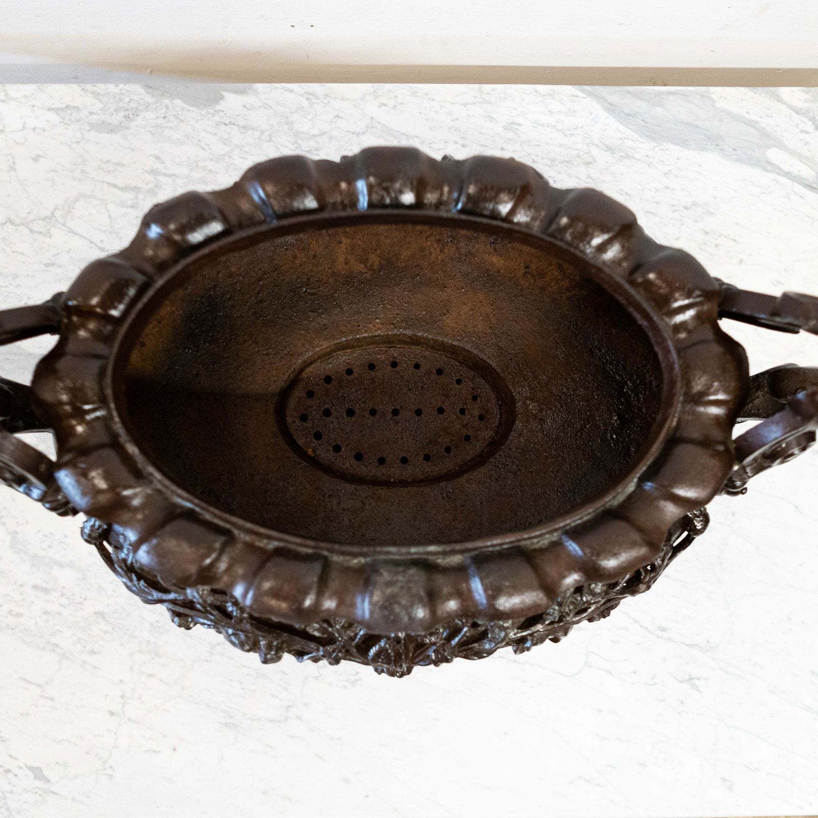 Antique French Cast Iron Urn  Planter Jardiniere Twin Handle photo vinterior