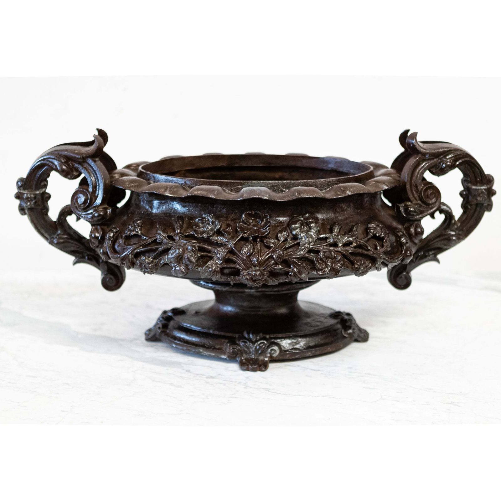 photo for sale Antique French Cast Iron Urn  Planter Jardiniere Twin Handle