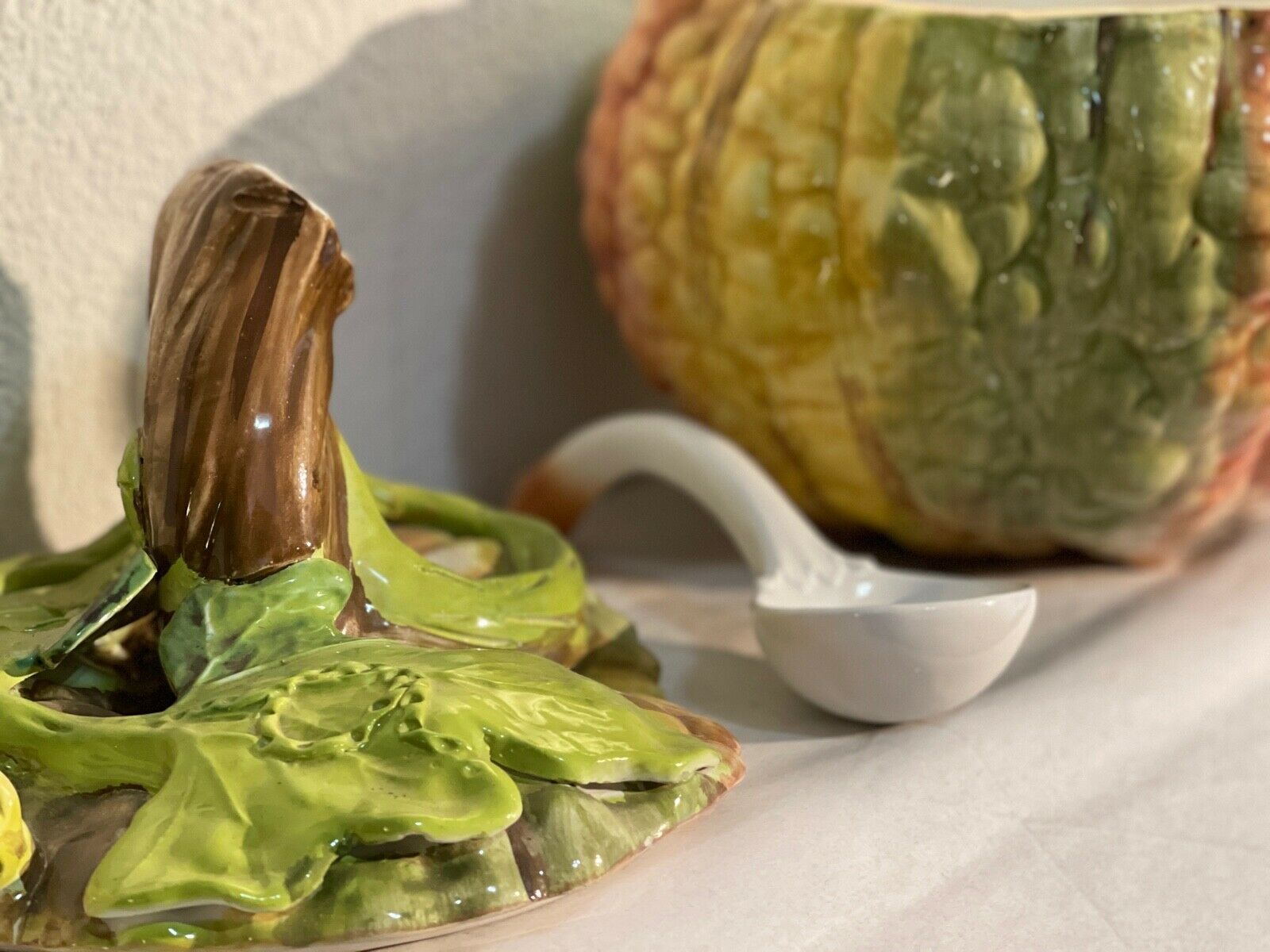Tureen Rustic Vintage, Ceramic Handpainted, Pumpkin Shaped With Veil photo 312.0