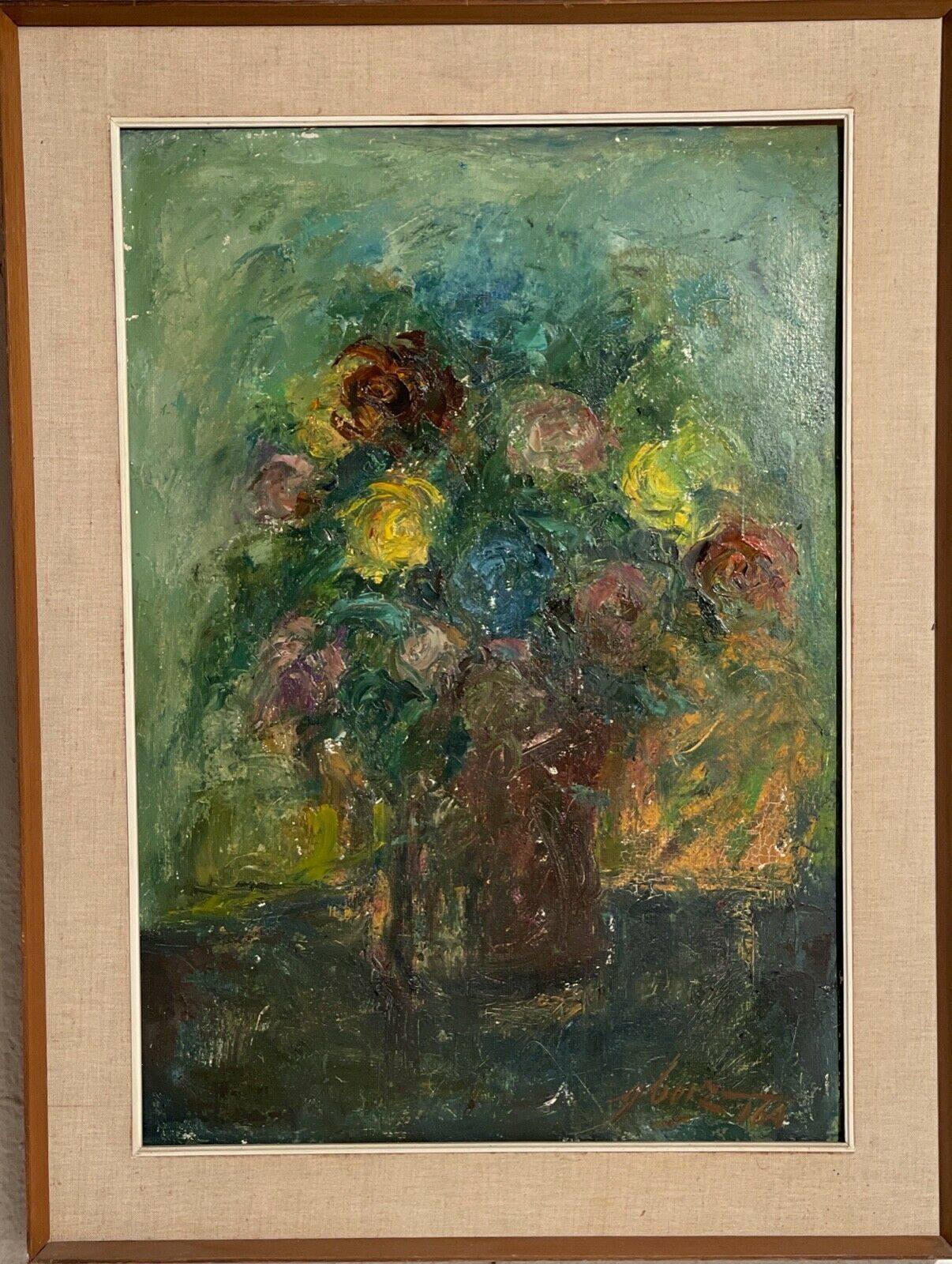 Painting To Oil, "Flowers", Mid 20th Century