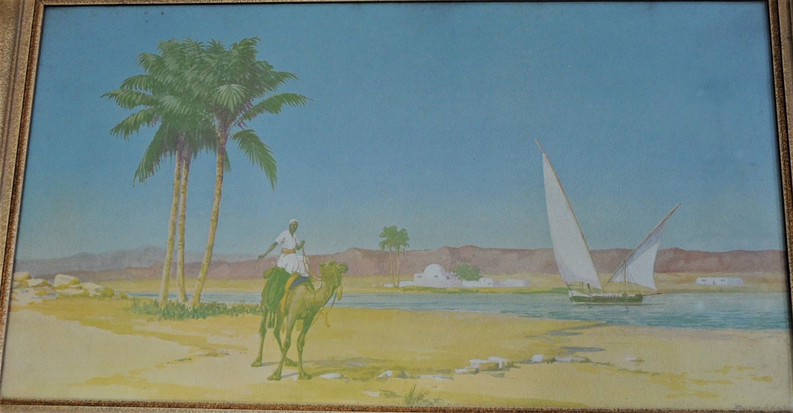 Antique Signed Picture Of Camel Rider In Egyptian Desert By Hassan El Yashmid In Orientalist Style photo furniture