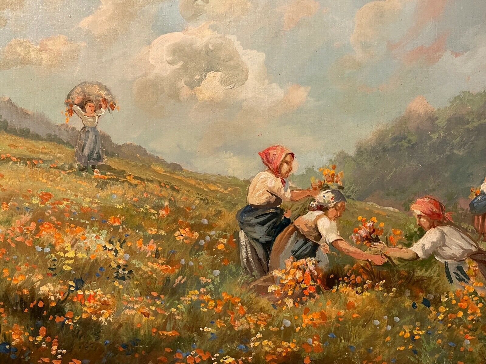 Painting Oil On Canvas Signed De Carlis Pastoral Scene Twentieth Century photo for sale
