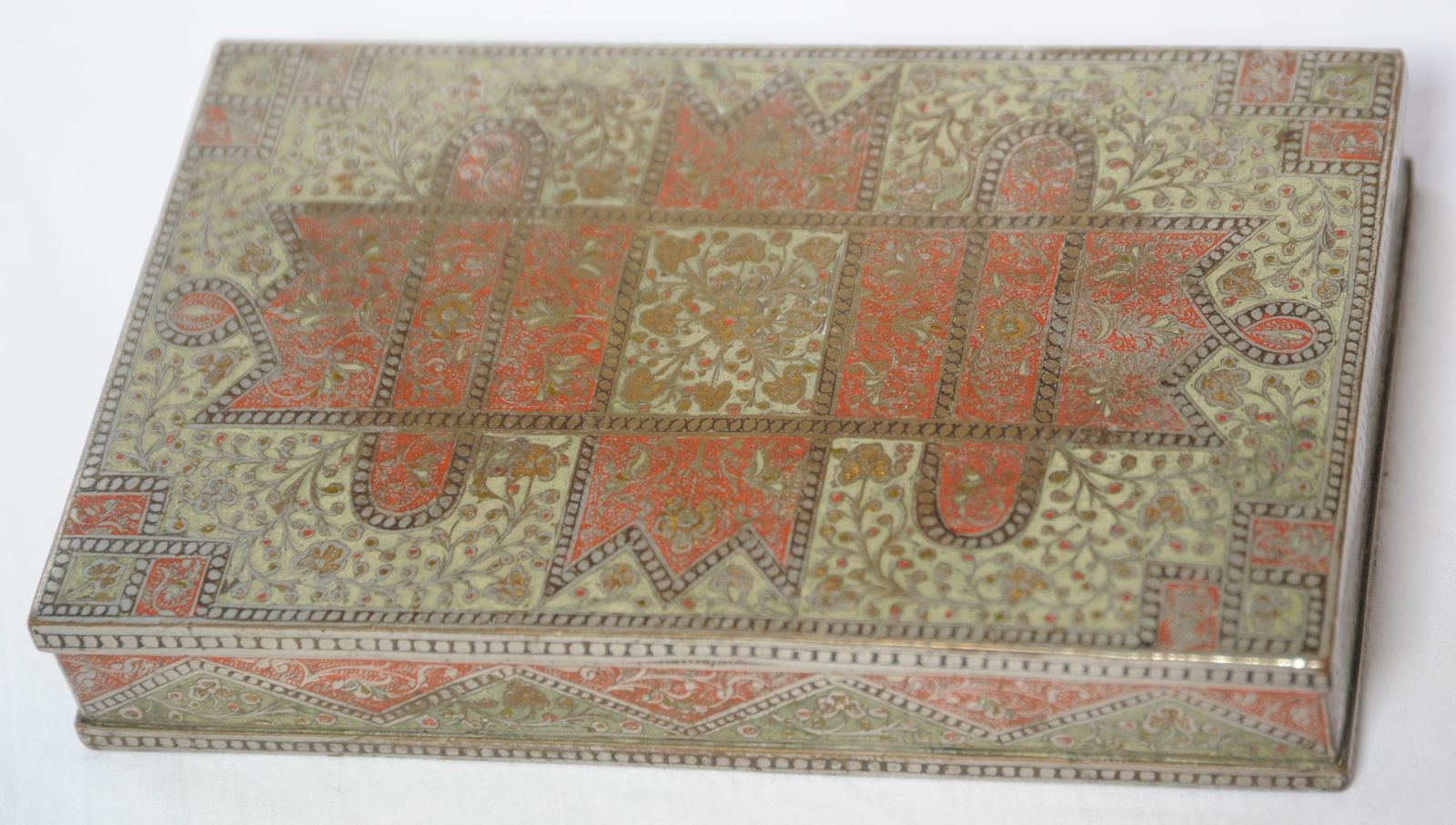 Antique Indian Engraved Brass Box In Mughal Islamic Style photo for sale