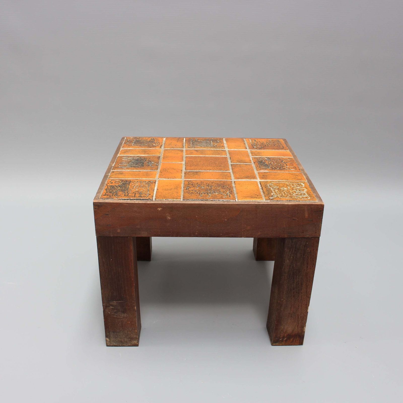 Vintage French Square Side Table With Ceramic Tile Top By Jacques Blin (Circa 1950s) photo vintage