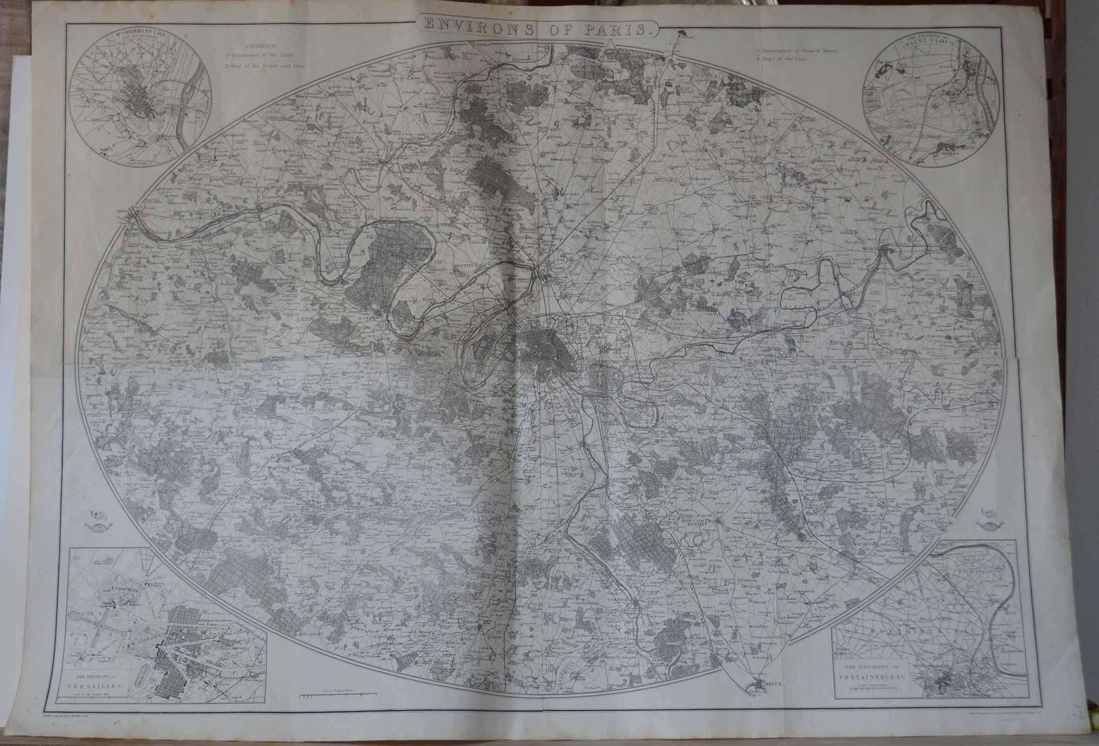 Original Large Antique Map Of Paris, France By John Dower, 1861 photo furniture