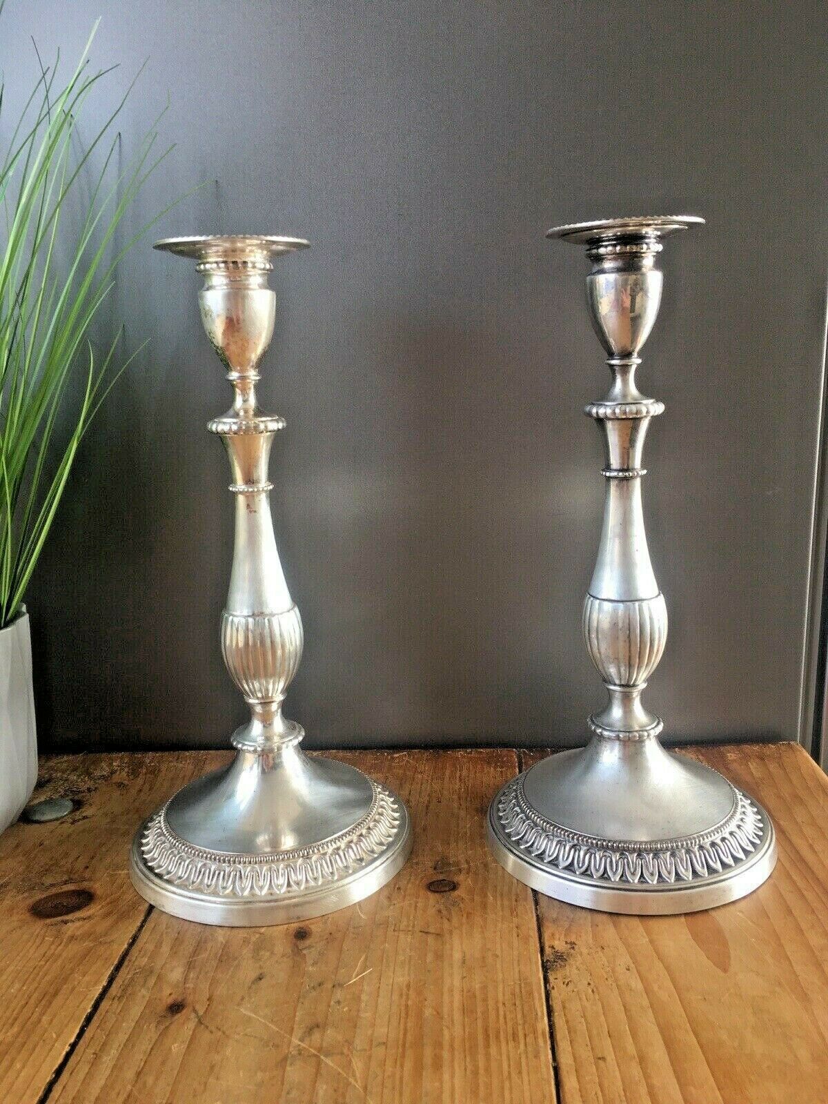 Large Pair Of Vintage Regency Style Viners Plated Candle Holders Candlesticks photo vinterior