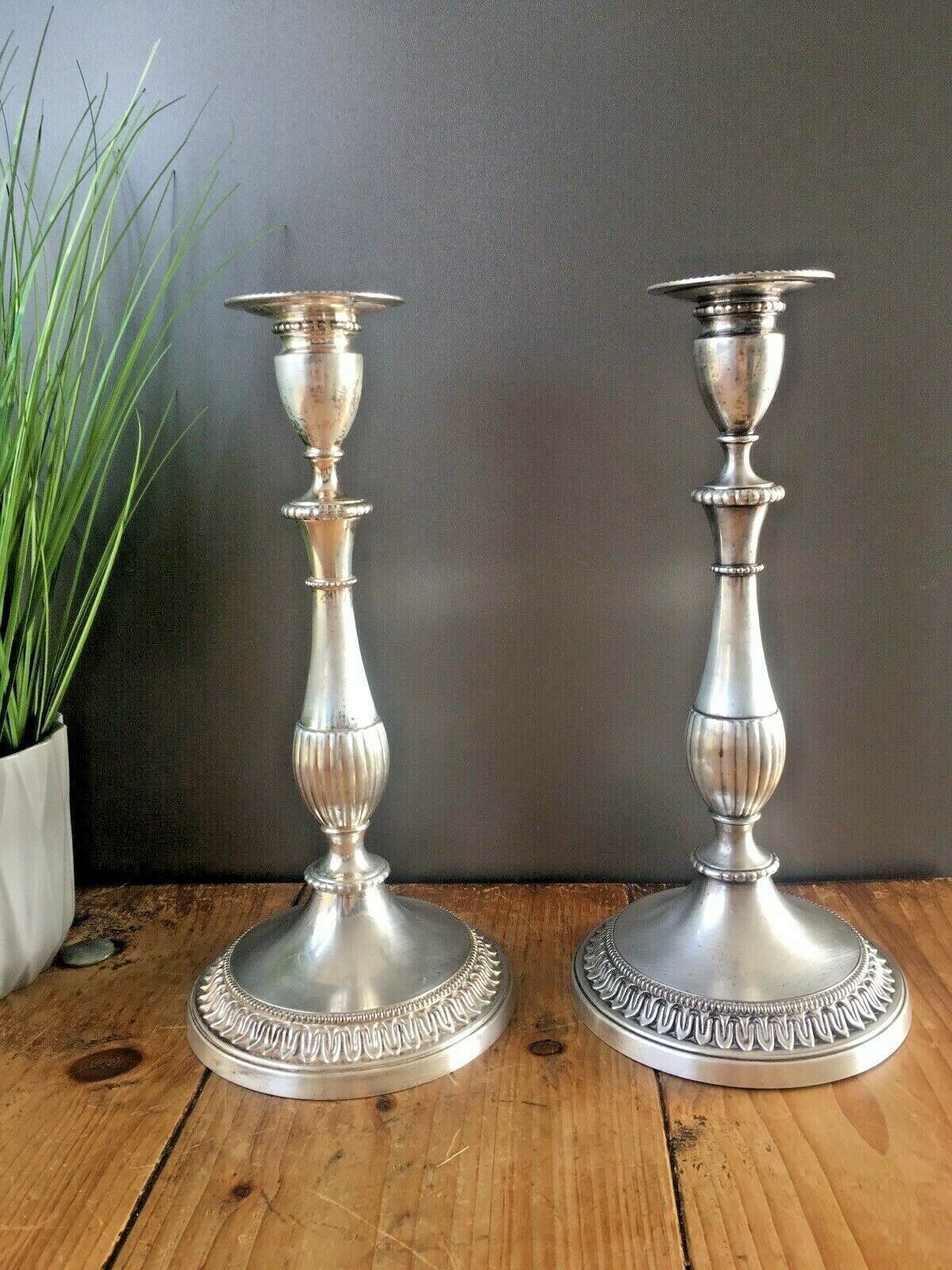 Large Pair Of Vintage Regency Style Viners Plated Candle Holders Candlesticks photo vintage