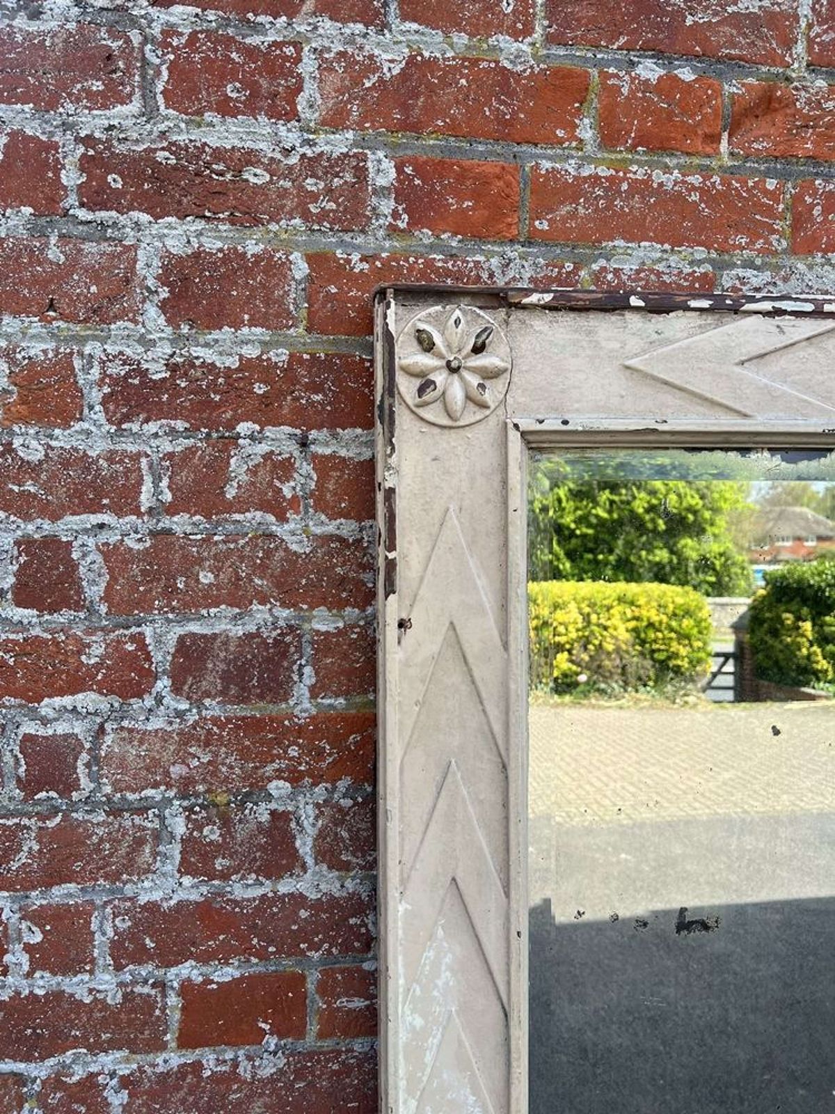 A Fabulous Large Antique Swedish Carved Wood Distressed Painted Mirror photo furniture