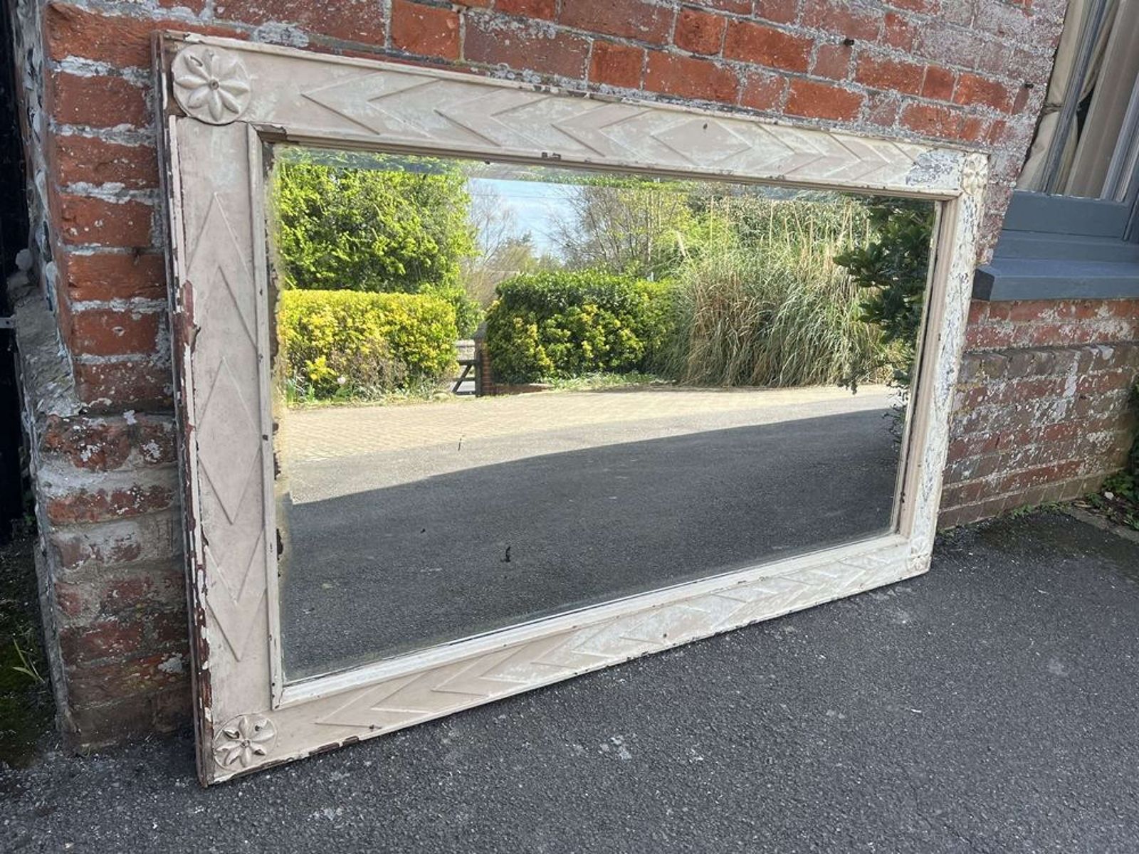 A Fabulous Large Antique Swedish Carved Wood Distressed Painted Mirror photo 1495.0