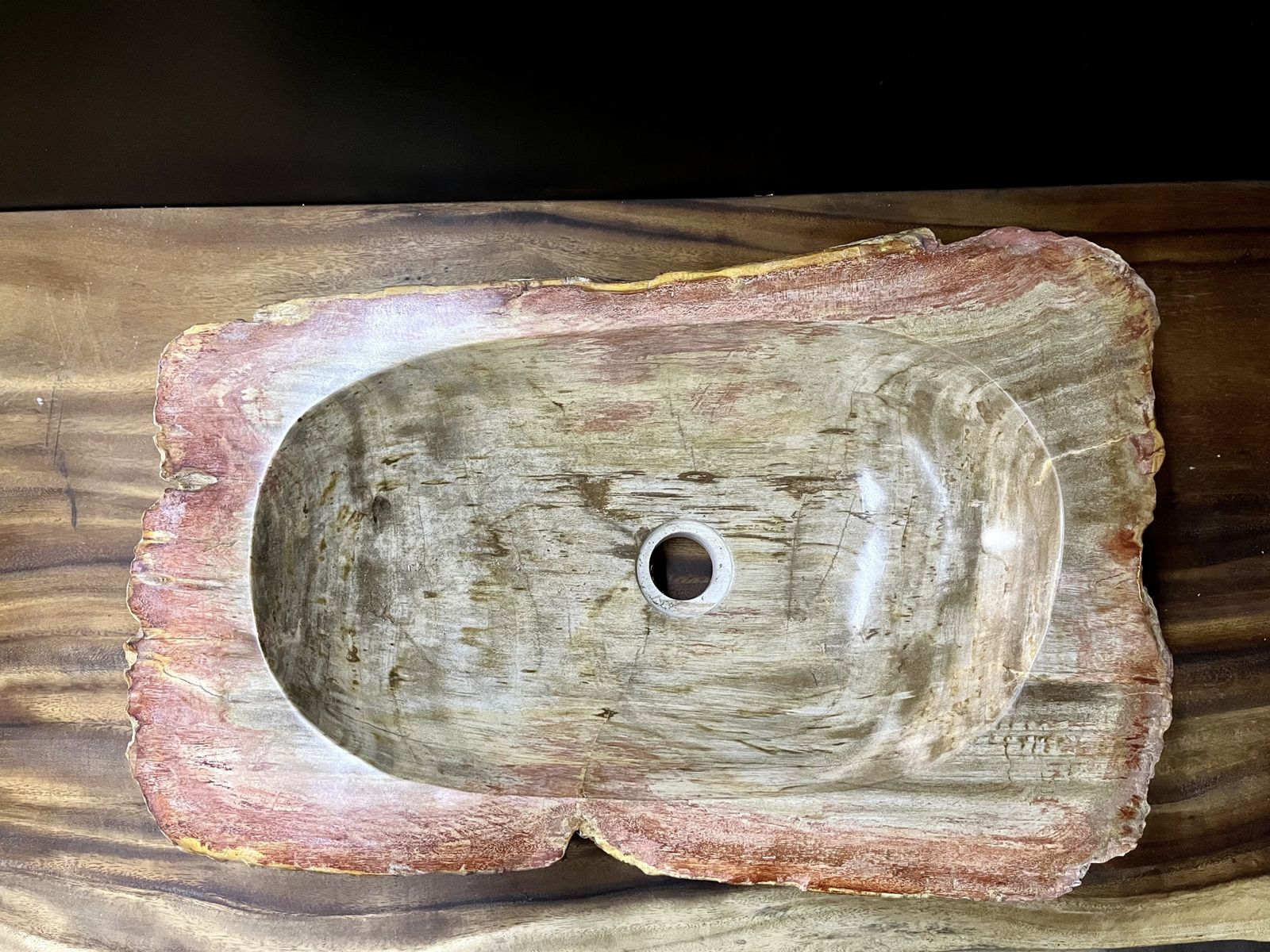 Petrified Wood Sink In Beige/ Grey/ Red & Yellow Tones, Top Quality, Organic Modern, 2021 photo vintage