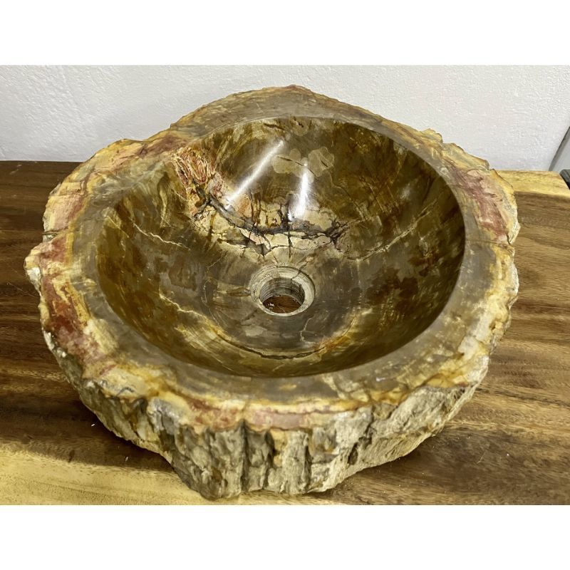 Petrified Wood Sink Brown/ Beige/ Yellow & Red Tones Polished Top Quality photo Home Decor