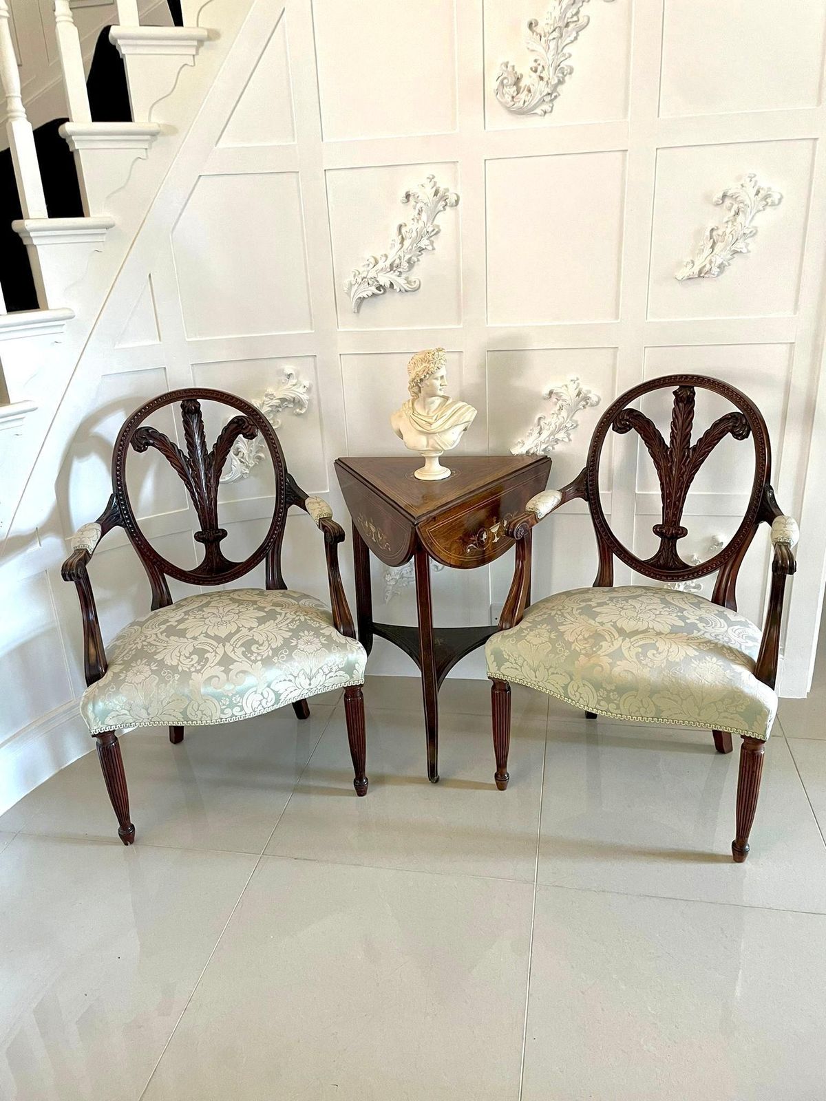 Fine Quality Pair Of Antique Carved Mahogany Armchairs photo for sale