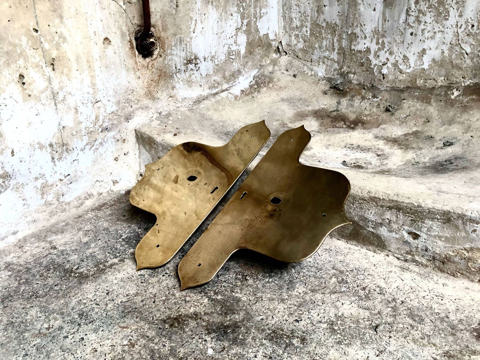Pair Of Antique Large Church Door Brass Push Finger Handle Plates photo 295.0