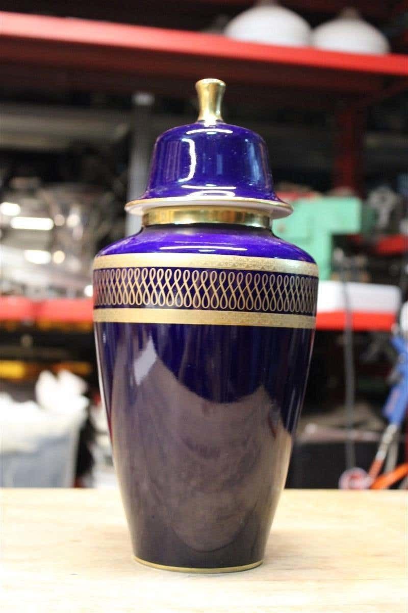 Vase Urn Bavaria Design 1950s Blu Cobal Gold 24 Kt Germany Kpm photo vinterior