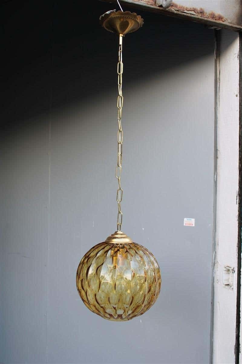 Italian Ceiling Ball Chandelier Venini Yellow Brass Chain, Italy, 1950s photo furniture