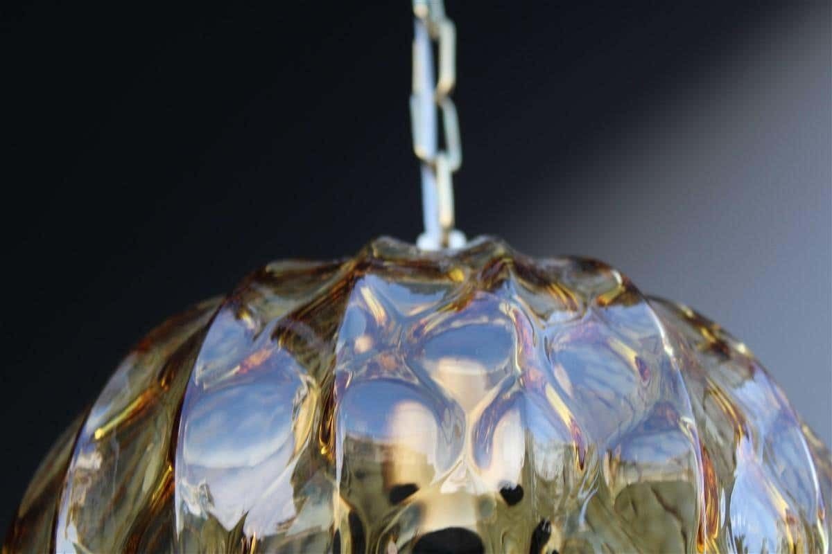 Italian Ceiling Ball Chandelier Venini Yellow Brass Chain, Italy, 1950s photo vintage