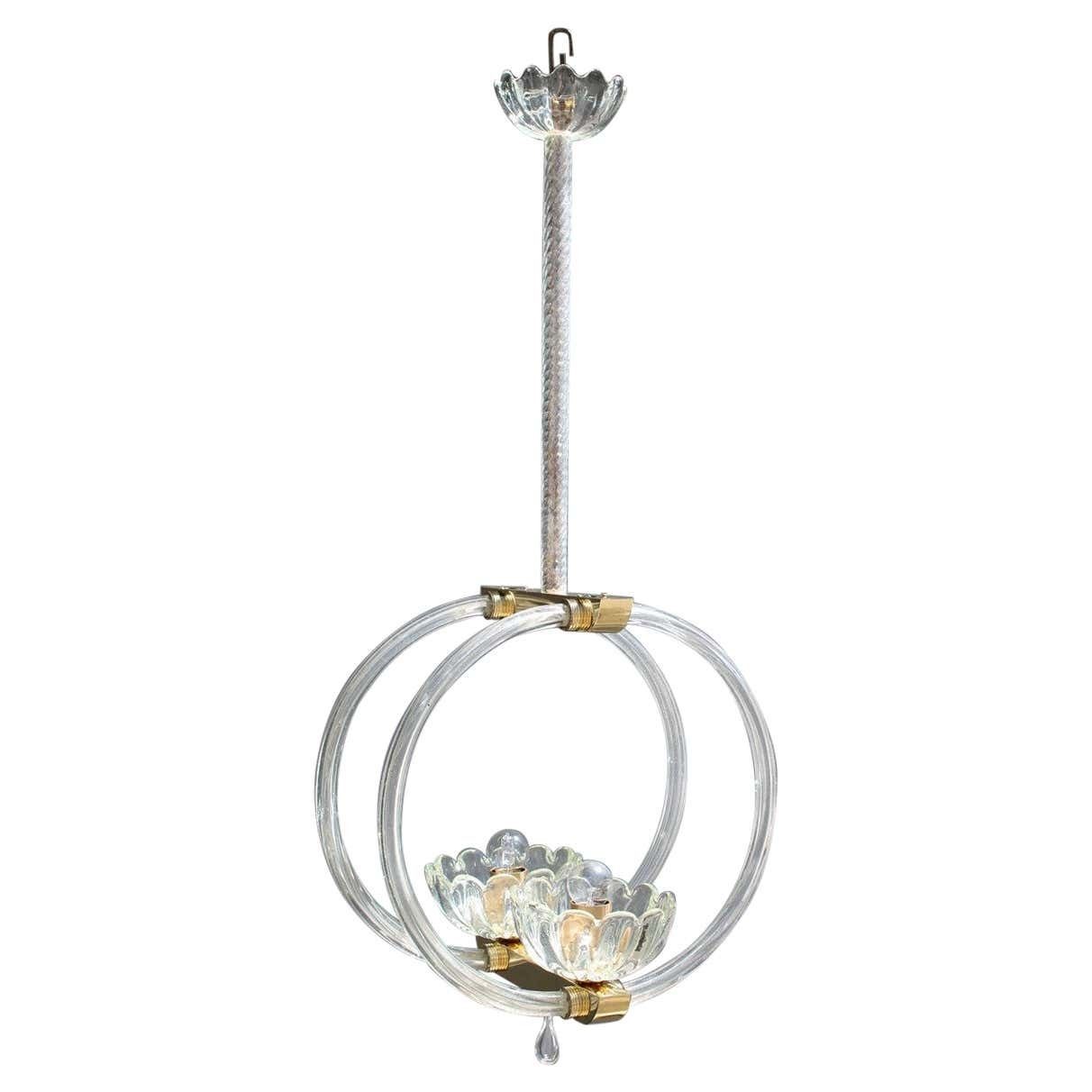 Round Chandelier Italian Murano Barovier Brass And Murano Glass 1940 Art Deco