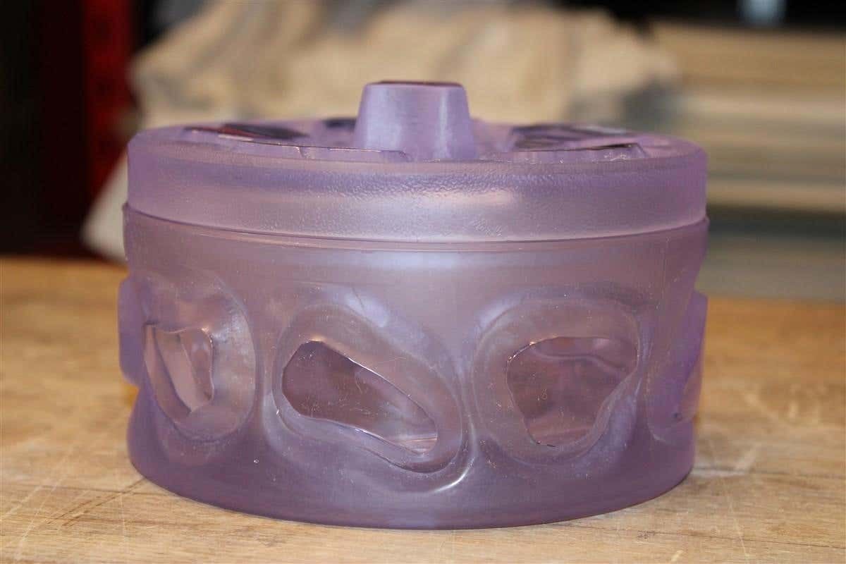 Round Box In Thick Heavy Crystal Italian Design 1950s Midcentury Wisteria Color photo furniture