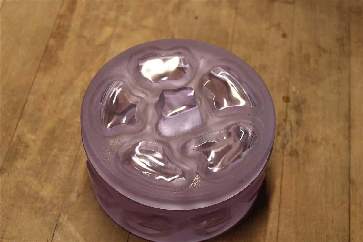 photo for sale Round Box In Thick Heavy Crystal Italian Design 1950s Midcentury Wisteria Color