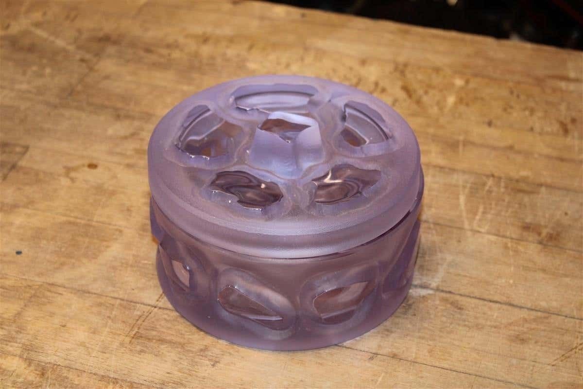 Home Decor Round Box In Thick Heavy Crystal Italian Design 1950s Midcentury Wisteria Color photo