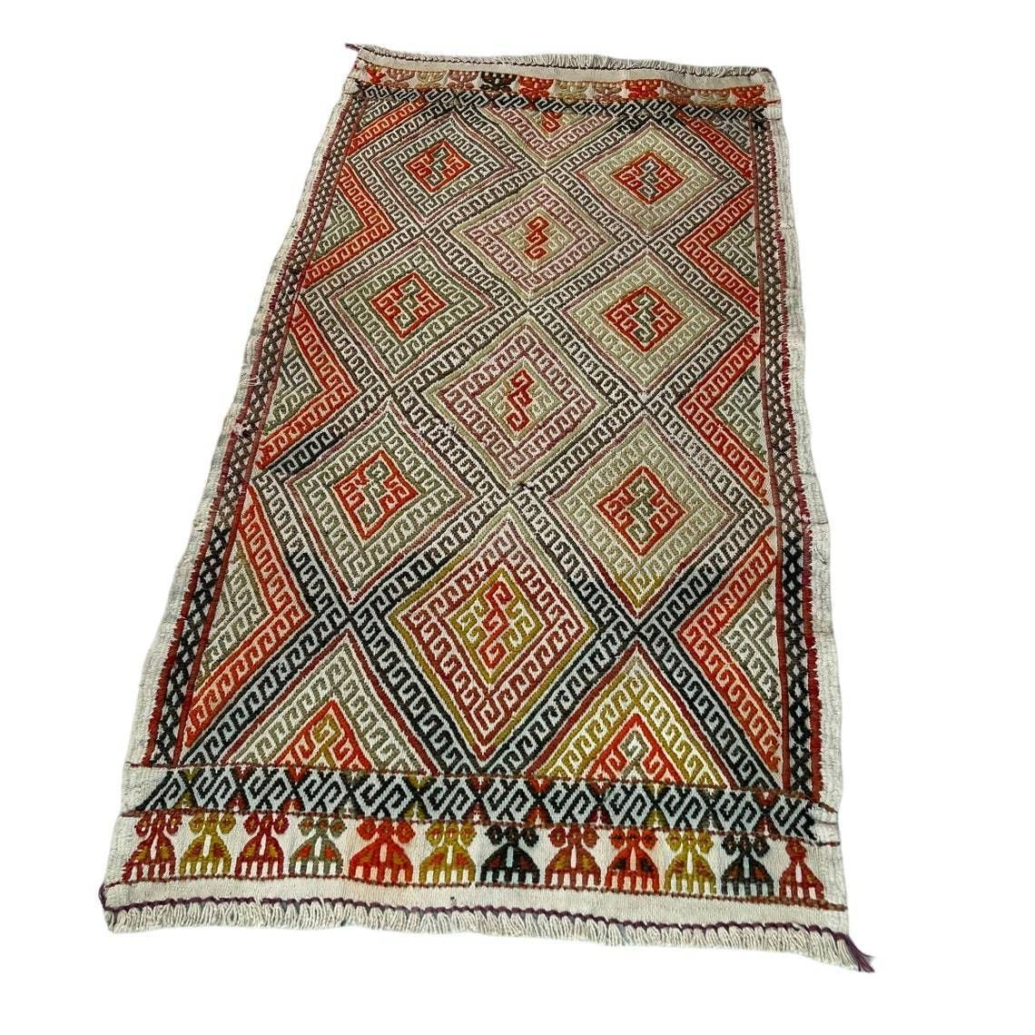 photo for sale Traditional Turkish Mini Kilim Rug ,Vintage Anatolian Turkish Kelim 85 X 46 Cm