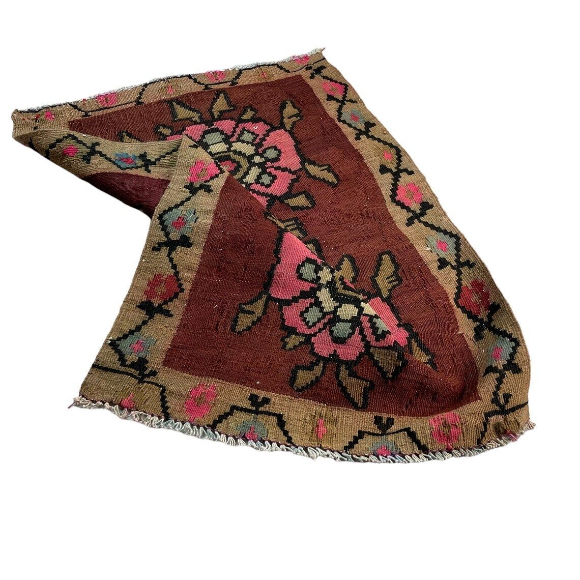 Traditional Turkish Mini Kilim Rug ,Vintage Anatolian Turkish Kelim 94 X 66 Cm photo vinterior