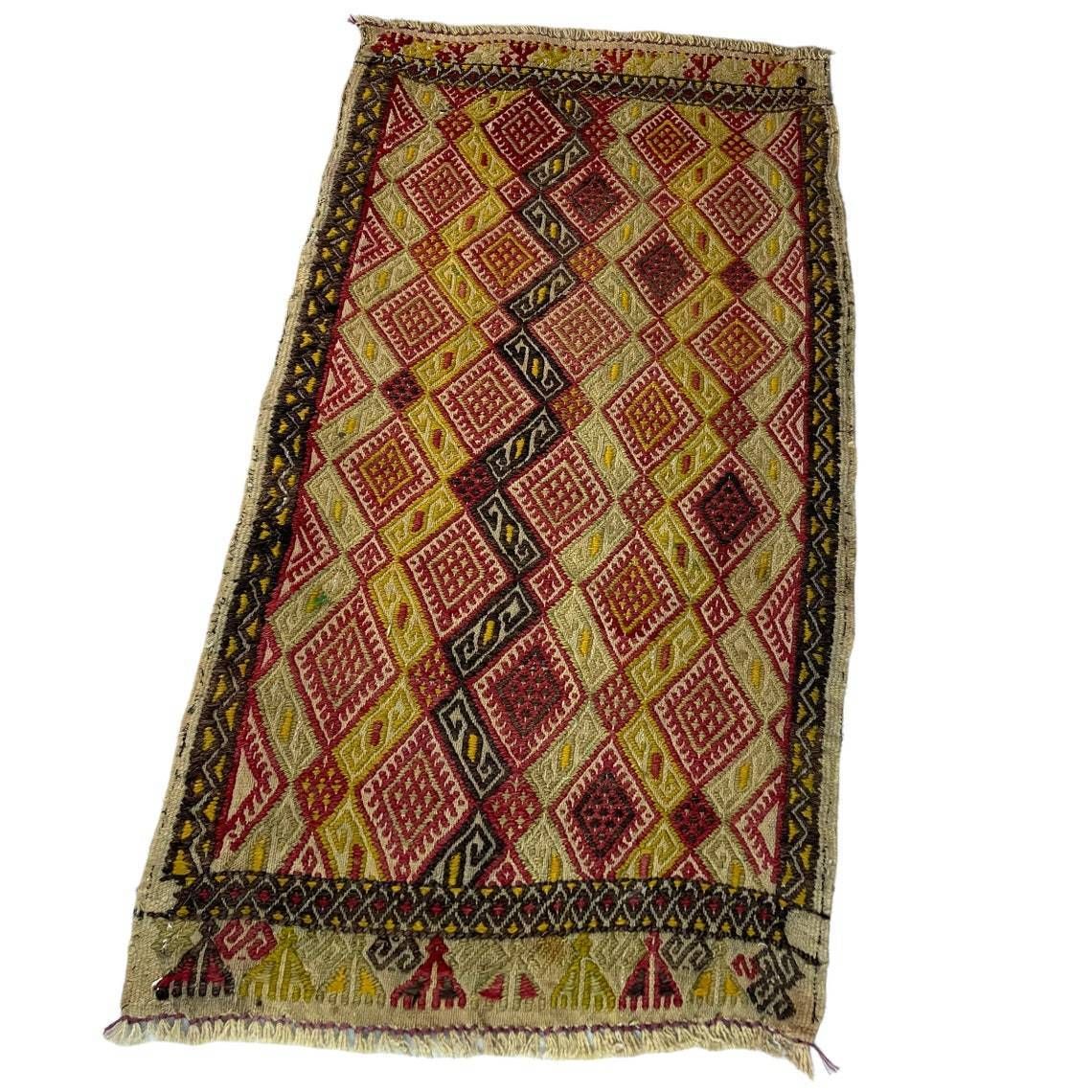 Traditional Turkish Mini Kilim Rug ,Vintage Anatolian Turkish Kelim 91 X 48 Cm photo vinterior