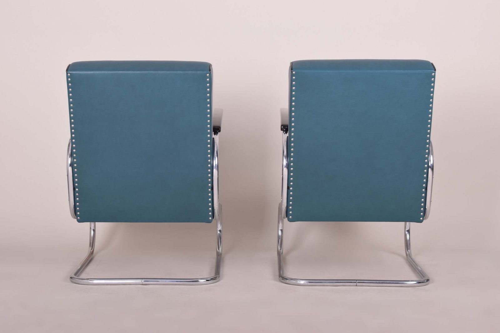 Pair Of Blue Leather Mucke Melder Armchairs Made In 1930s Czechia. photo buy