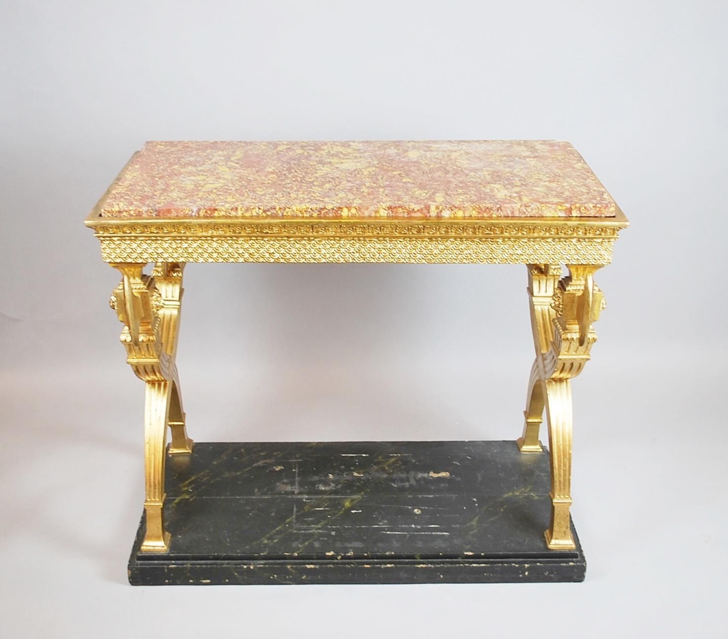 Console In Golden Wood And Marble Top, Sweden , Circa 1800 photo for sale