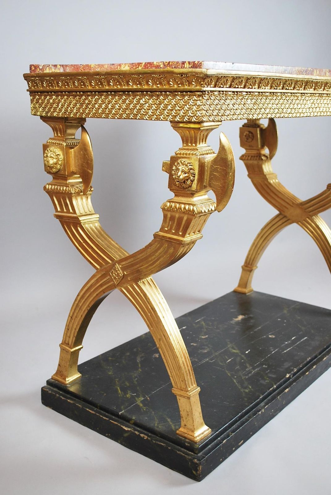 Console In Golden Wood And Marble Top, Sweden , Circa 1800 photo vintage