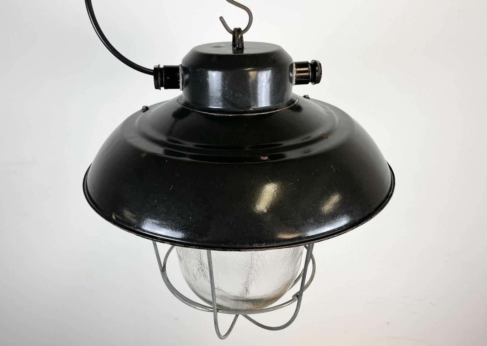Industrial Black Enamel Factory Hanging Lamp, 1960s photo 169.0