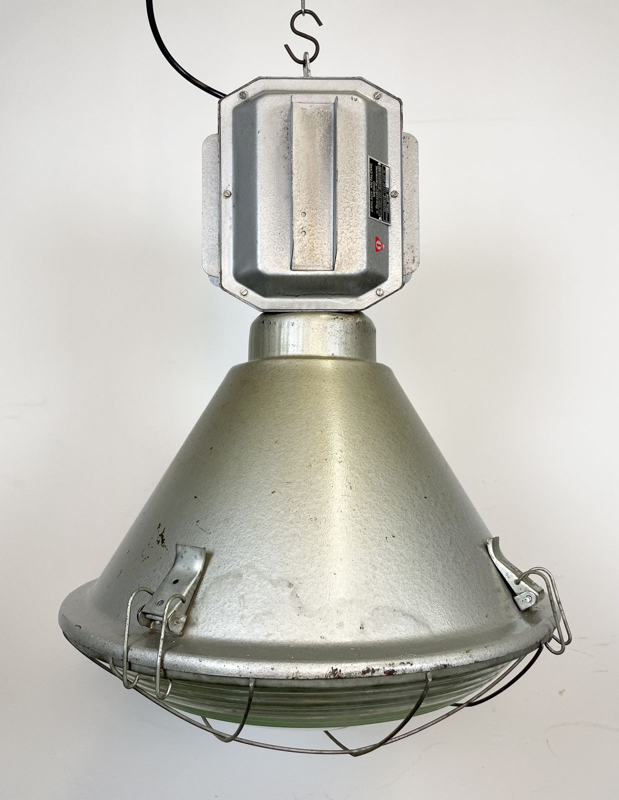 Lighting Industrial Polish Factory Ceiling Lamp With Glass Cover From Mesko, 1990s, 8x photo