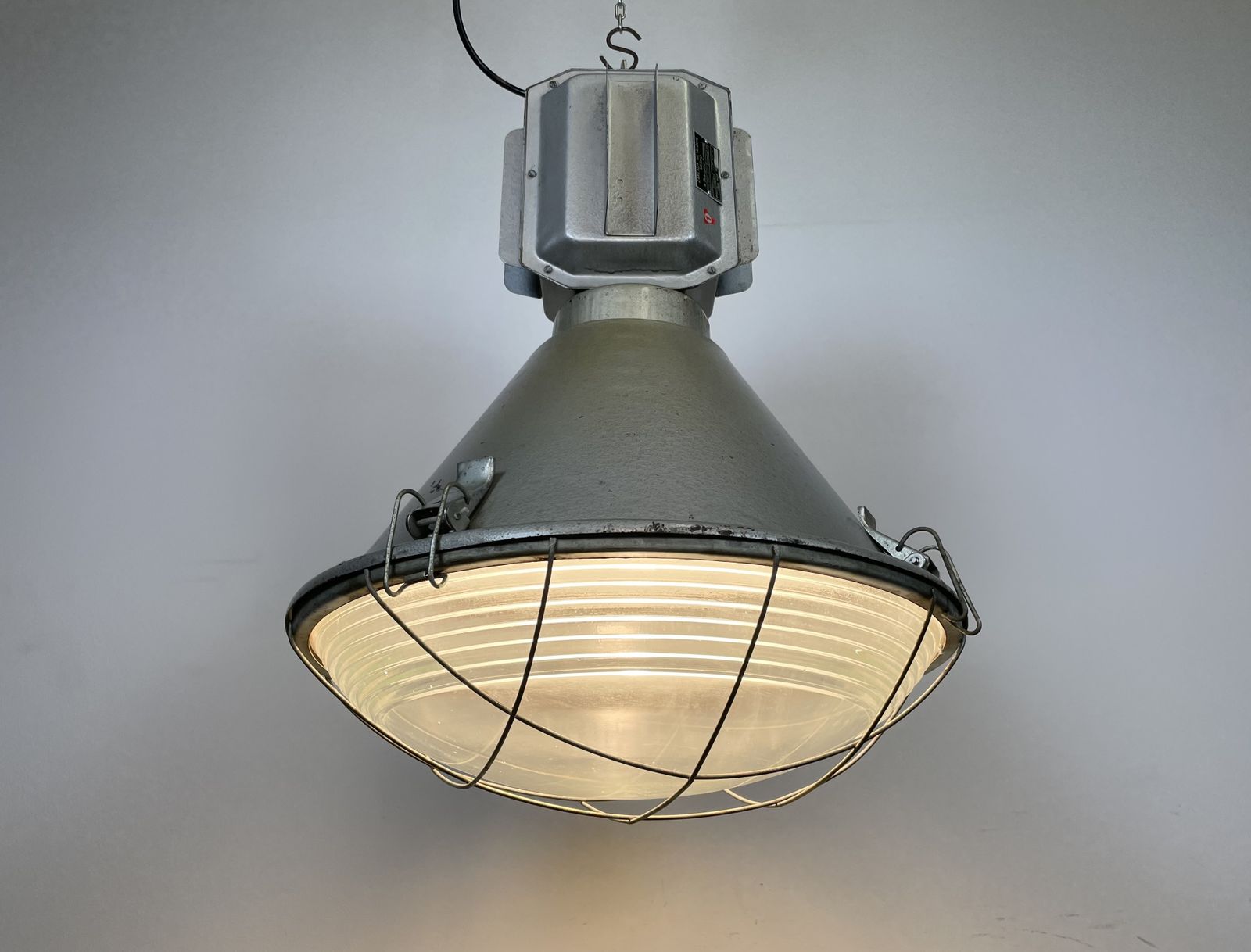 219.0 Industrial Polish Factory Ceiling Lamp With Glass Cover From Mesko, 1990s, 8x photo