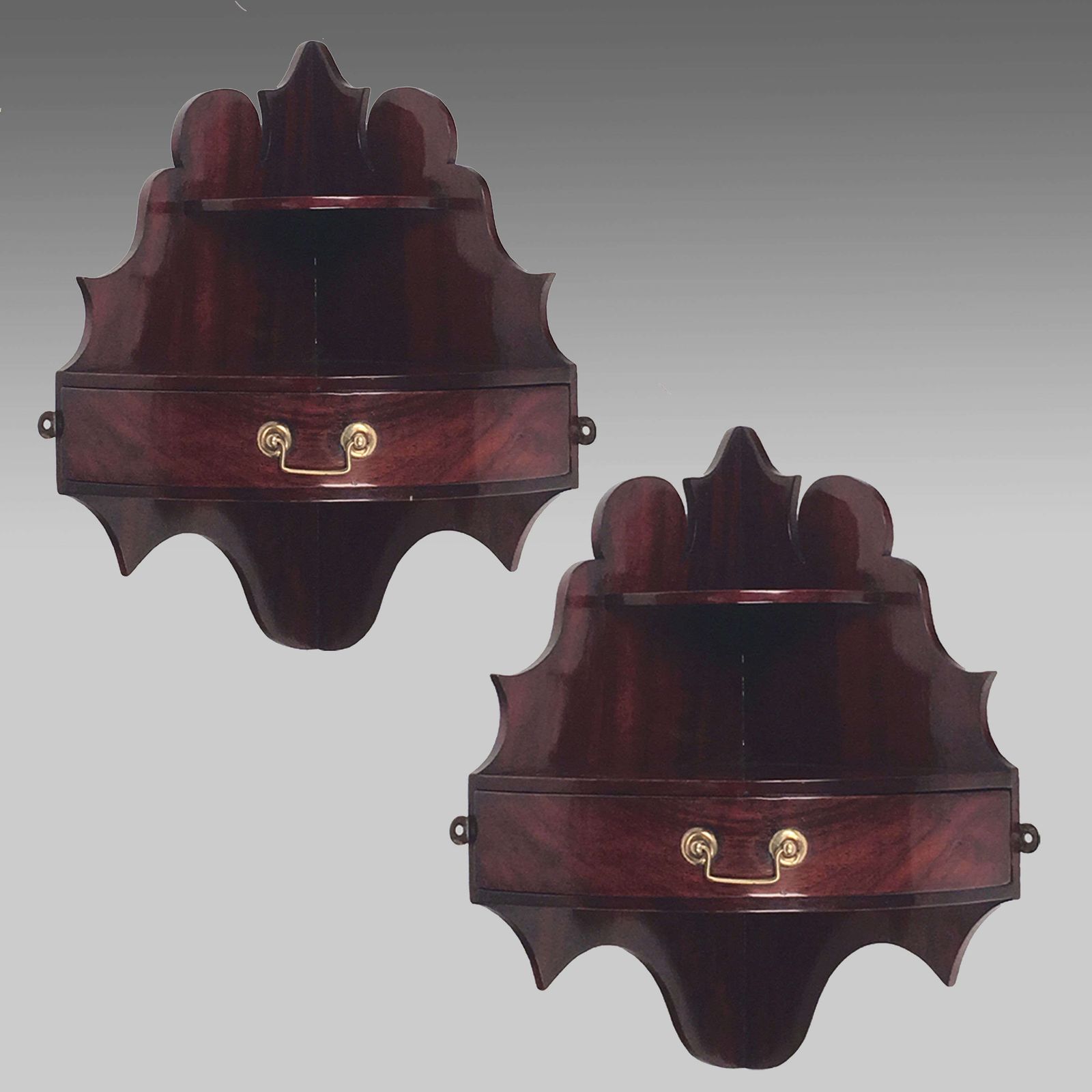 Pair Of Antique West African Padouk Corner Shelves