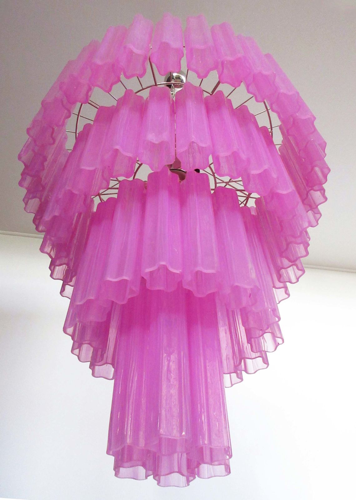 Huge Vintage Murano Glass Tiered Chandelier   78 Glasses   Pink Fuxia Silk photo vintage