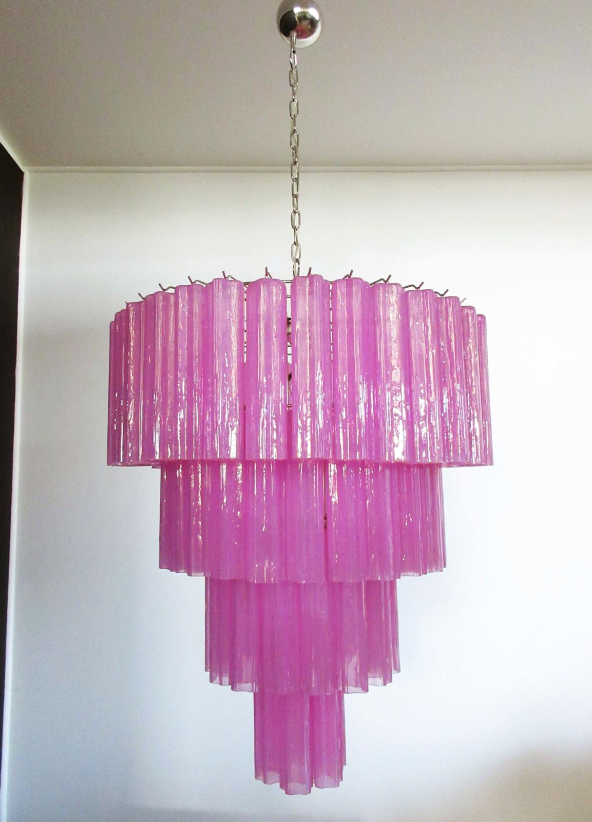 Lighting Huge Vintage Murano Glass Tiered Chandelier   78 Glasses   Pink Fuxia Silk photo