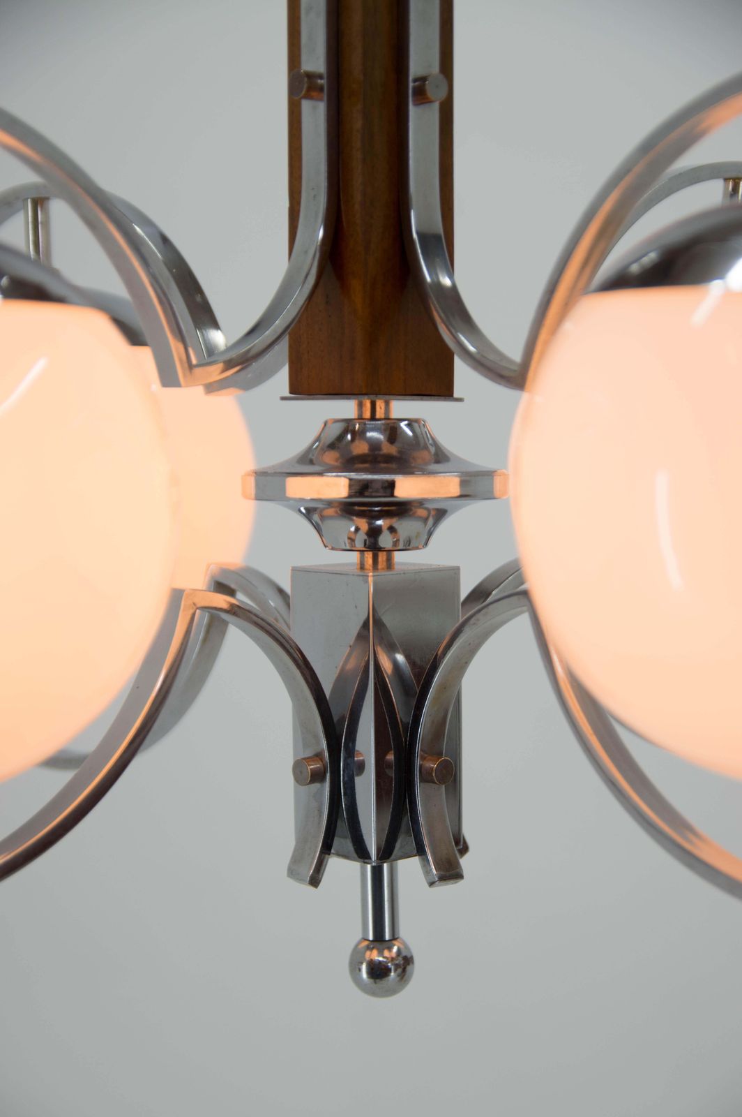 Art Deco Opaline Glass Wood And Chrome Chandelier photo vinterior