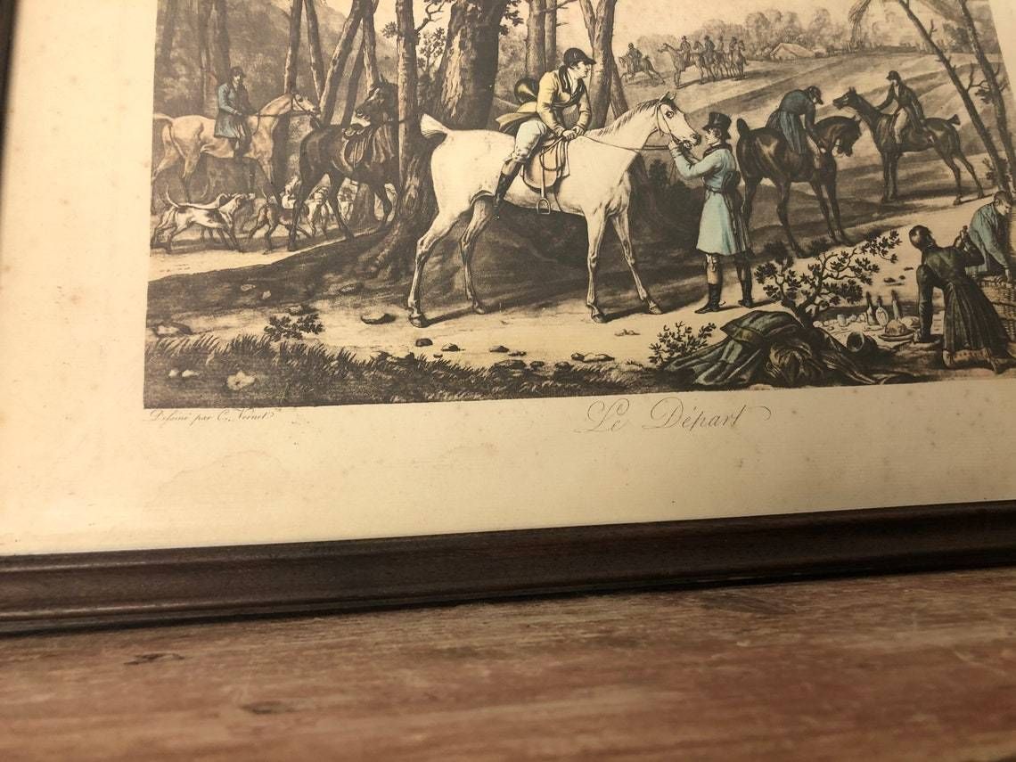 Antique French Engraving Jean Pierre Jazet Le Depart C Vernet Aquatint Hunting Equestrian (P) photo Art