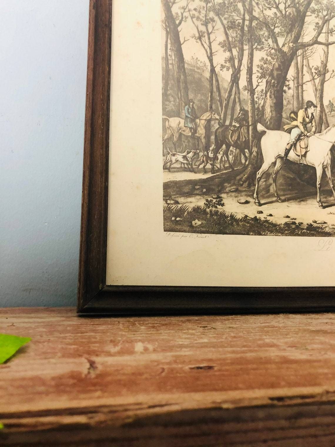 Antique French Engraving Jean Pierre Jazet Le Depart C Vernet Aquatint Hunting Equestrian (P) photo vinterior