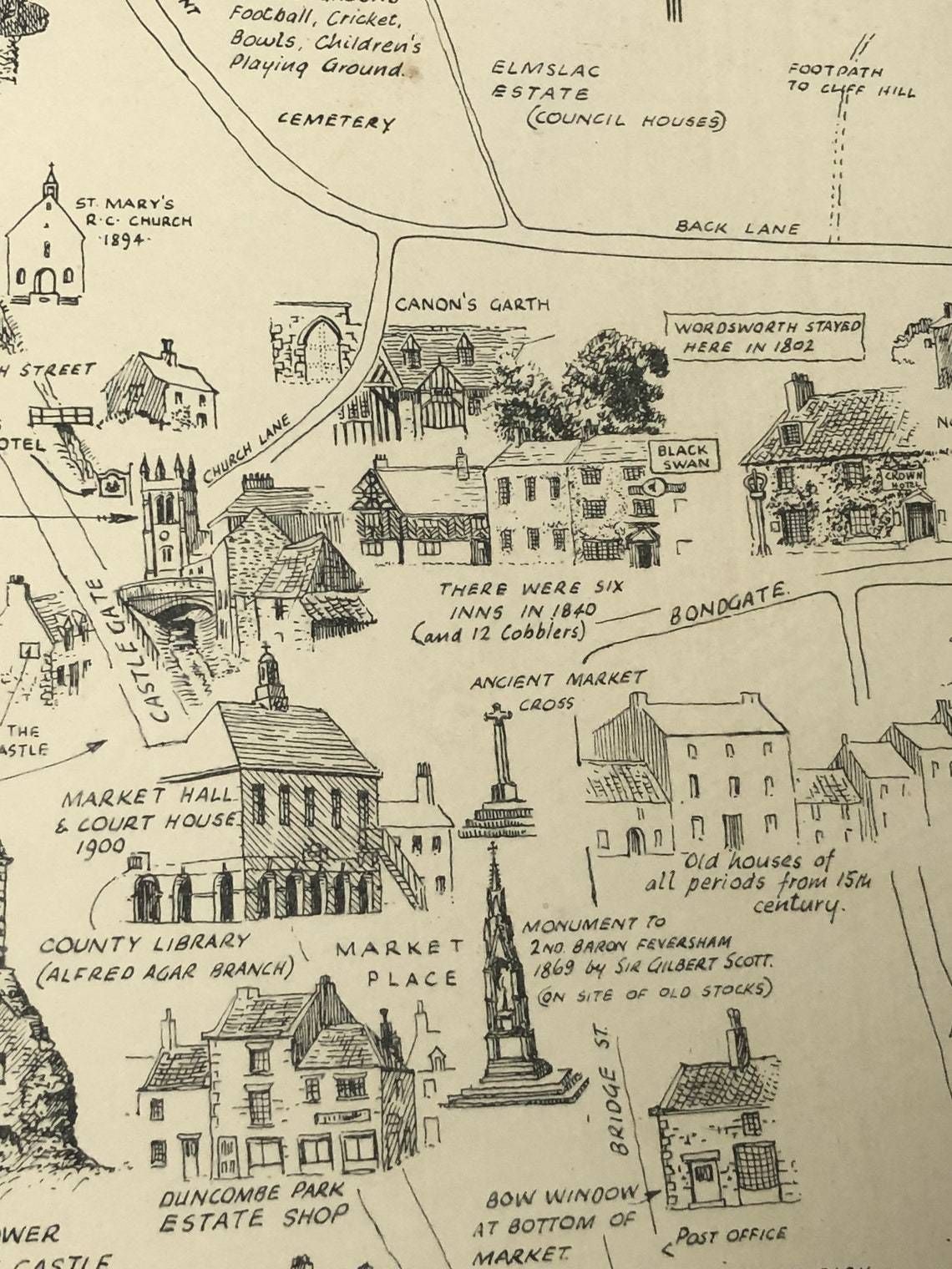 Helmsley Rievaulx And Kirkdale York 1958 Map Sketch Rare E Gower Print History Historical Drawing In Hogarth Frame (Ll) photo furniture