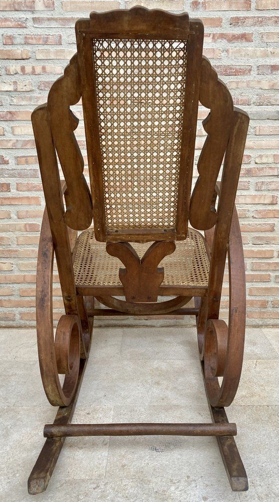 photo for sale 20th Century Art Deco Bentwood Rocking Chairs With Reed Seats, Set Of 2