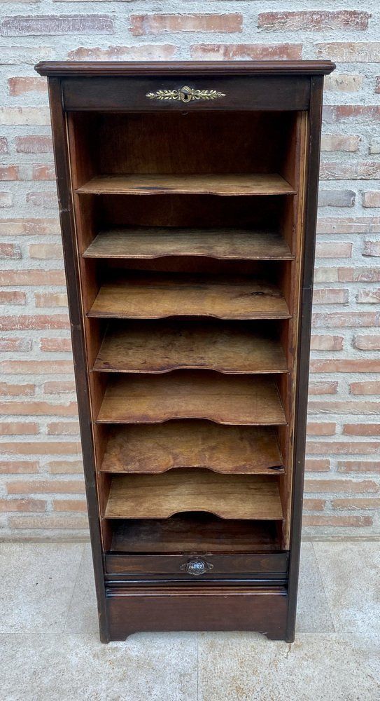 photo furniture Early 20th Century Filing Cabinet With One Roller Louver Door & Eight Shelves