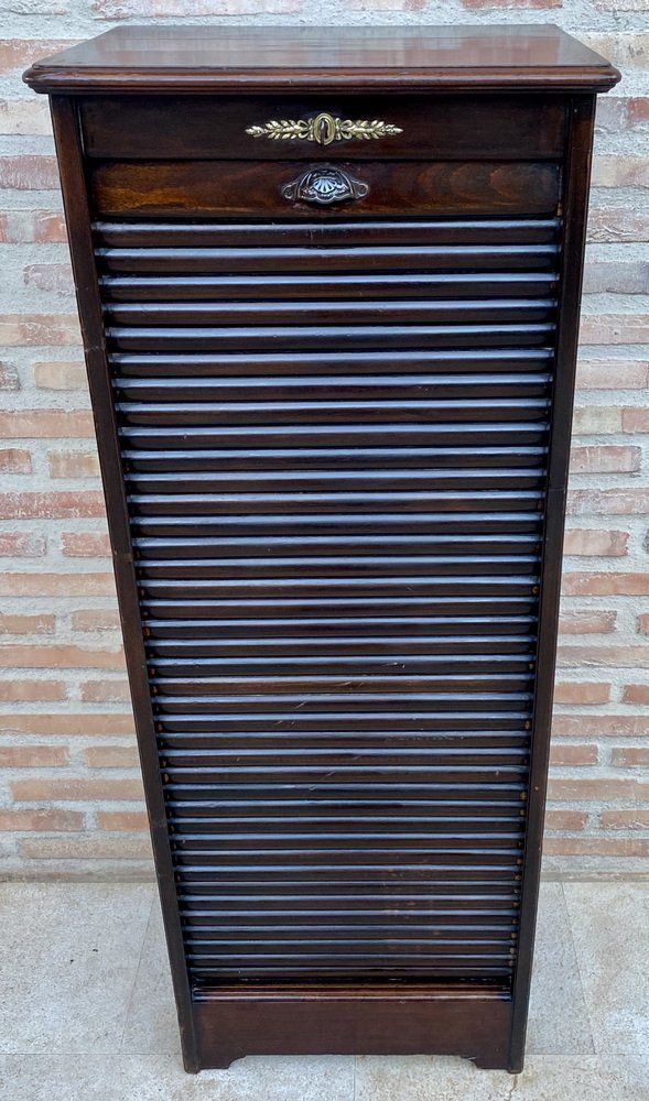 1511.0 Early 20th Century Filing Cabinet With One Roller Louver Door & Eight Shelves photo