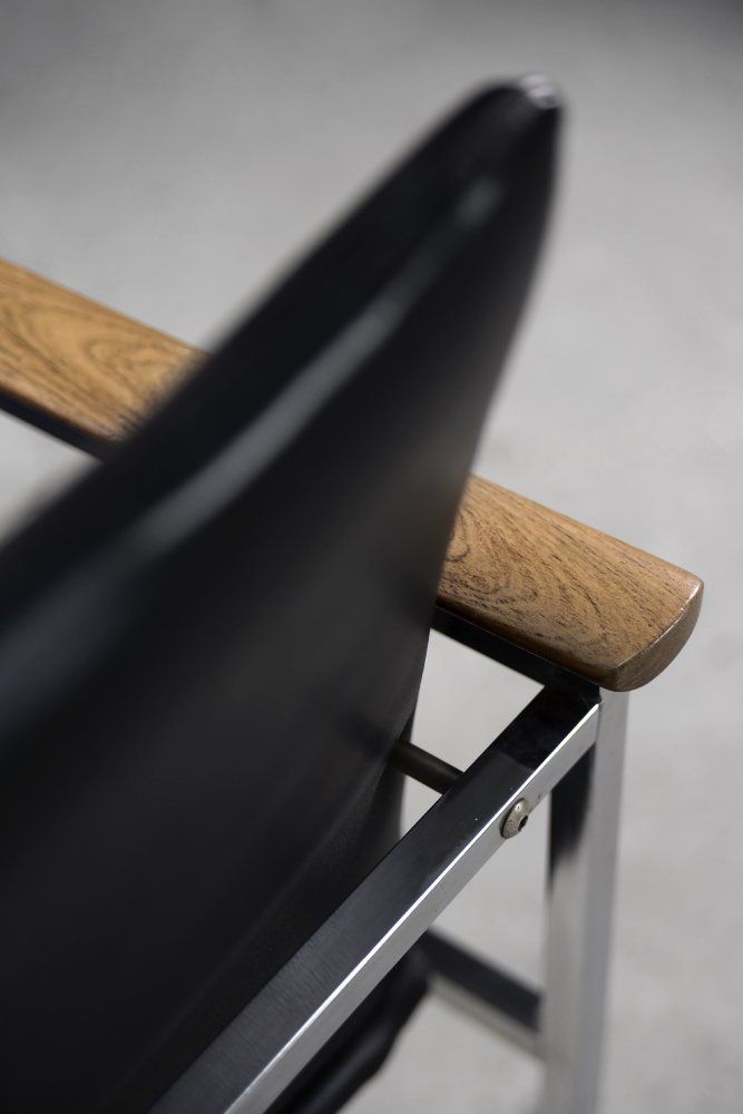 3122.0 Mid Century Scandinavian Black Leather Armchair By Sigvard Bernadotte For France & Søn, 1960s, Set Of 2 photo