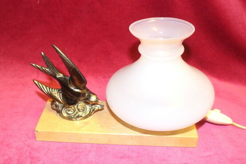 Antique Bronze French Table Desk Light Paris Chateau Onyx + Opaline Glass 1920s