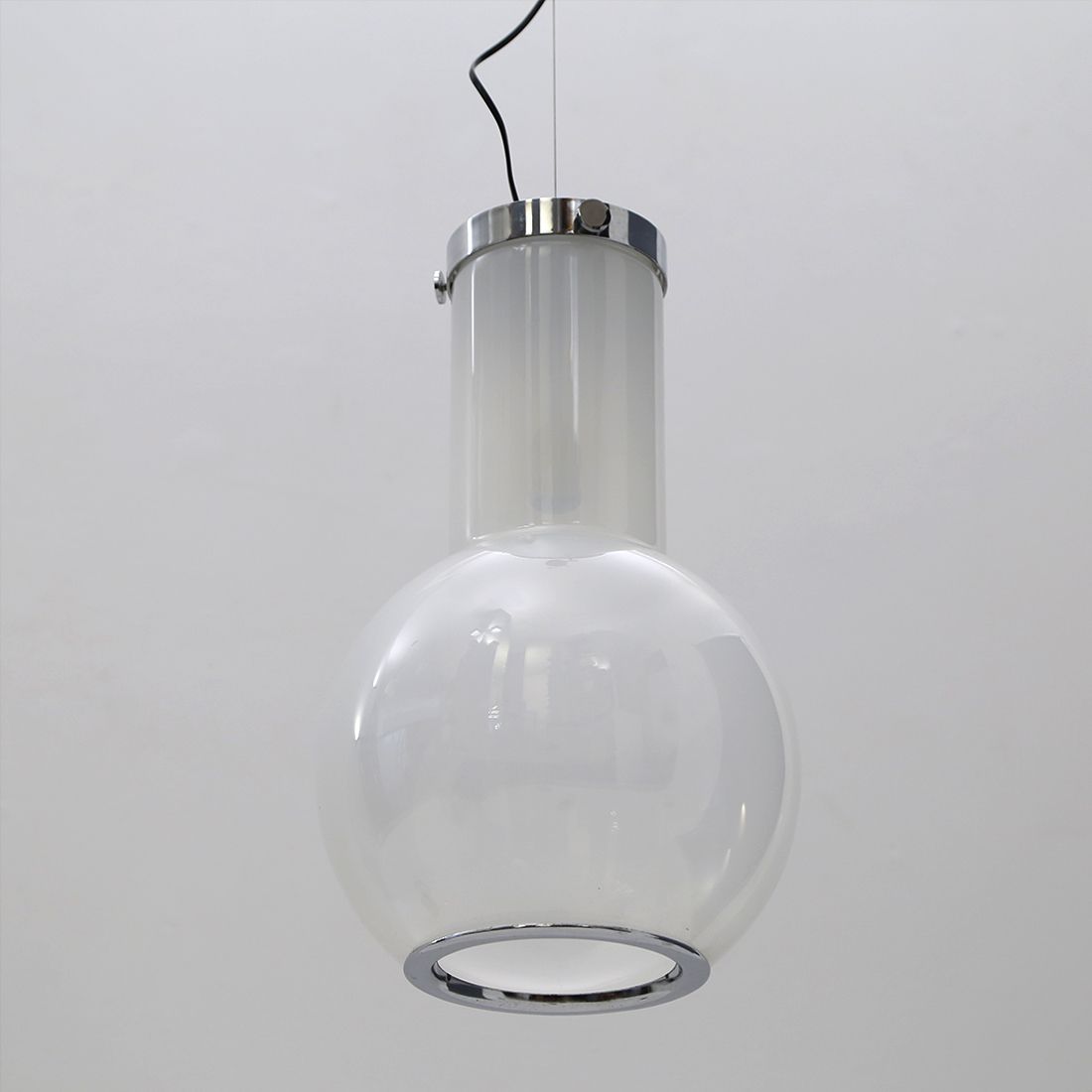 Glass And Chromed Metal Chandelier, 1970s photo vintage