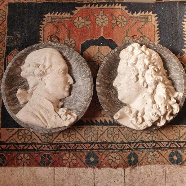 A Pair Of Scagliola Roundels, 1800s